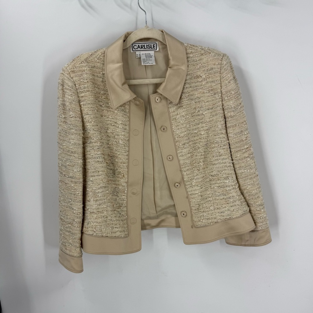 Carlisle Tweed silk cotton blend cropped jacket 10 Cream